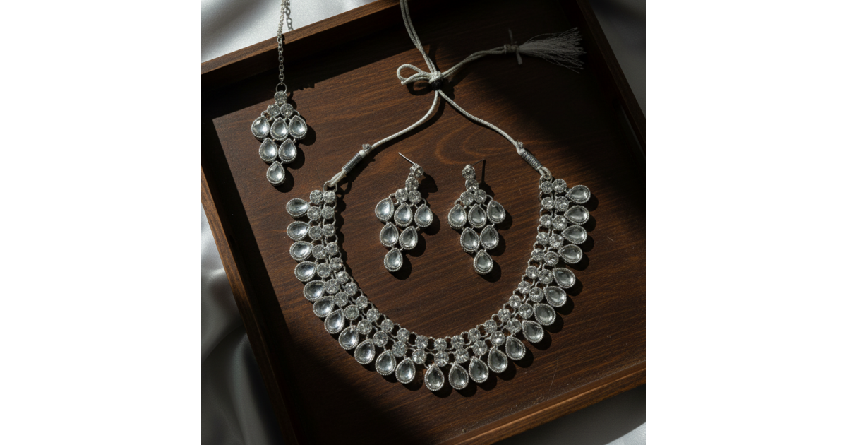 Antique Rani Haar Necklace - White Diamond - Silver | Jewora