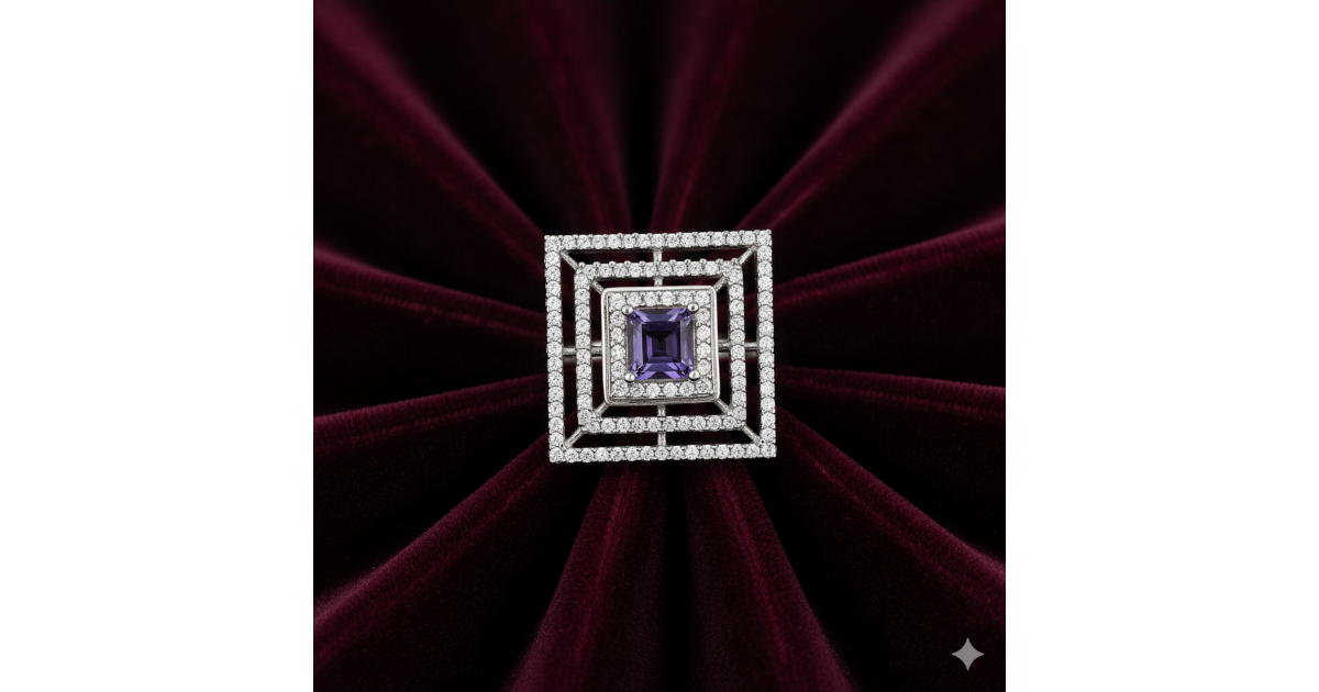 Purple Stone Square AD Ring - Purple - Silver | Jewora